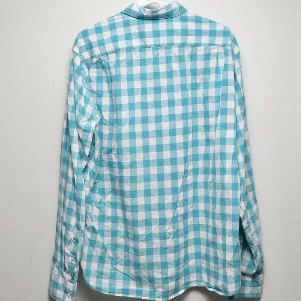 J. CREW BLUE/WHITE PLAID SLIM FIT BUTTON SHIRT XL